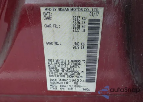 2017 Nissan Altima 2.5 Sv z USA, uszkodzony, nr VIN 1N4AL3AP0HC196224